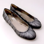 Talbots Pleated Leather Ballet Flats Womens 7 Pewter Metallic Silver Career Work Photo 0