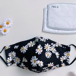 Handmade black daisy face mask + 2 filters Photo 0