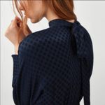 ZARA  Mini Dress S Satin High Mock Neck Tie Polka Dot Long Sleeve Navy Blue Black Photo 6