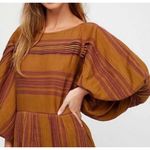 Free People Boho Gauze Cotton Brown Burgundy Striped Lilly Mini Dress Size XS Photo 1