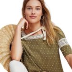 Maeve NWT Anthropologie  Square Neck‎ Lace Trimmed Blouse Top Green Size Small Photo 3