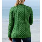 Kilronan Knitwear 100% Merino Wool, Kelly green, cable knit, 3 buttons, Sz S Green Photo 2