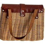 Vintage Wicker & Leather Basket Handbag – Mid Century Artisan Purse Brown Photo 0