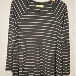 Hollister Top L Gray White Striped Long Sleeve Crewneck Pullover Preppy Peasant Photo 0