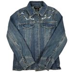 Brandon Thomas Womens Jean Denim Trucker Jacket Embellished Floral Size Small Blue Photo 6