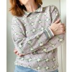 Vintage Womens Sweater size Small Oversized Geometric Print Collared Pink 80s Photo 3