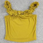 Illa Illa Babydoll Top Womens Medium Yellow Ribbed Knit Tank Top Ruffle Strap Photo 2