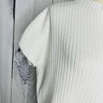 Entro Ribbed Short Sleeve Pocket Sweater White Womens Sz L Mock Neck Photo 5