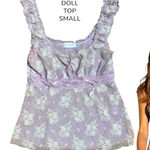 y2k vtg. Lilac floral lace baby doll tank top blouse small. Purple Photo 0