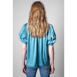 Zadig & Voltaire Blue Taste Satin Puffy Sleeves Top Blouse Size Medium Photo 1