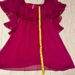 Free People  Raspberry Pink Ruffle Semi Sheer Babydoll Style Dress Photo 3