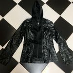 NWT Cinnie Black Faux Leather Hoodie Bomber Jacket Sweatshirt Layered Look sz L Size L Photo 5