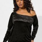 Torrid  Plus Size 2X Black Crushed Velvet Off Shoulder Sweatshirt Photo 0