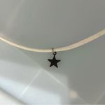 White Faux Choker Charm Necklace with Whimsigoth Silver Tone Star Cham / Pendant Photo 1
