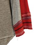 We The Free  People Gray Red Knitted V-Neck Bubble Tee Textured Raw Hem Small Photo 4