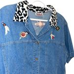 Bill Blass ‎ Denim Shirt Top Short Sleeve Embroidered Cow Print Collar Plus Photo 1