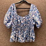 Gap Milkmaid Womens Blouse XLT Coquette Cottagecore Floral Puff Sleeve Smocked Photo 0