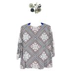 J.Jill Womens Medium Rayon White Red Blue Long Sleeve Scarf Print Blouse Tunic Photo 3