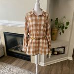 Maeve Anthropologie Brown White Plaid Button-Up Shirt M Oversized Long Sleeve Photo 8