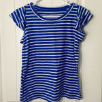 Loft NWOT  electric blue white striped ruffle sleeve scoop neck‎ blouse shirt SP Photo 0