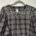 Anthropologie Akemi + Kin Beaded Pearl Button Long Sleeve Top Grey Plaid Size S Photo 5