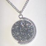 Silver Tone & Gray Metallic CZ Rhinestone Flippable Pendant Boho Necklace Photo 0