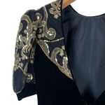 Jessica McClintock Vintage Black Velvet Gold Sequin Puffy Half Sleeves Dress Photo 6