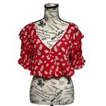American Eagle Red Daisy Crop Top Boho Beach Peasent Y2k Retro Preppy Casual M Photo 1