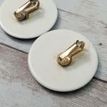 Vintage Clip On Earrings Large Cream & Blue Statement Circle Photo 10