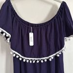 Cider NWT Off Shoulder Pom Pom Ruffle Dress Navy Blue XL Photo 3