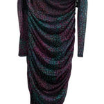 EXPRESS NWT  Ruched Off the Shoulder Midi Dress Jewel‎ Tone Abstract Print Large Photo 0