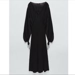 ZARA black ruched v neck puff sleeve tie cuff long flowy maxi ankle length dress Photo 12