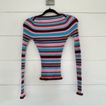Cinq A Sept Women’s Small Striped Ribbed Lettuce Hem Longsleeve Top Purple Photo 2
