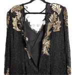 Scala Black Silk Sequin Embellished Long Sleeve Evening Gown Dress Size PL Photo 8