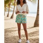 NWT ~ Vintage Retro VW Bus Van Tropical Beach Shorts ~ Women's Size XL Green Photo 1