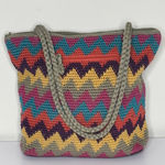 The Sak Multicolor Zig Zag Striped Zippered Crochet Double Strap Handbag Purse Photo 0
