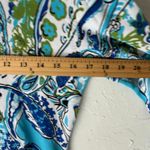 Women's Medium Y2k Retro Blue Green Floral Sequin Slinky Beaded Long Slv Blouse White Photo 5