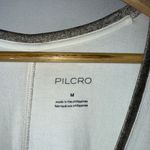 Pilcro  Deep V Neck Tshirt In Cream Silver Trim Medium Photo 2