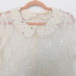 River Island  Womens Top Size S Ivory Lace Sheer Pearl‎ Collar Coquette Blouse Photo 2