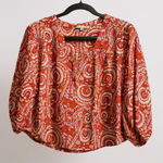 C&C California Orange Paisley Print Blouse‎ Peasant Top Long Sleeve Bohemian Style Small Photo 0