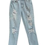 PacSun  SZ 24 Mom Jeans Mid-Rise Zip-Fly Distressed Rips Pockets Light Wash Blue Photo 0