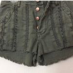 Free People  Bohemian Denim Shorts Buttons fly crochet green SIZE 0 NWOT Photo 1