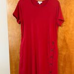 J. Jill Short Sleeve Button Detail Shirt Dress Red Pima Cotton Modal NWT Small Photo 4