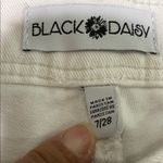 Black Daisy  Kate Straight Leg White Jeans with Blue Floral Pattern Photo 8