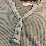 Pink Rose Long Sleeve Waffle Knit Henley Top Green Size Small Distressed V-Neck Photo 5