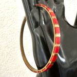 Vintage Brass Checkered Red Enamel Bangle Bracelet Photo 4