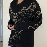 Vintage 80's Ellen D. Black Acrylic & Gold Lurex Brocade Design V Photo 7