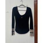 We The Free  Boho Black Ribbed Long Sleeve Keyhole Neck Top Size Small Thermal Photo 1