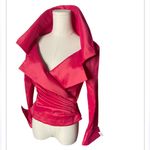Tadashi Shoji Tadashi Hot Pink Satin Draped Wrap Blouse Top - Dramatic Collar - Size
10 Photo 1