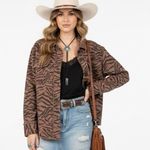 Kensie Western Shacket Womens S Brown Zebra Print Button Down 100% Cotton Earthy Photo 0